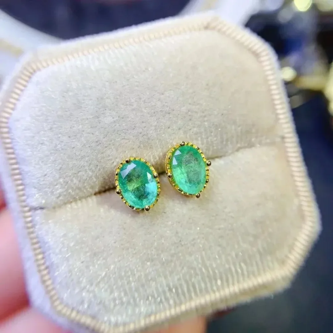 Big Size Emerald 5x7mm Sterling Silver Earrings  Stud Earrings Oval Cut Big Size Natural Colombia Emerlad