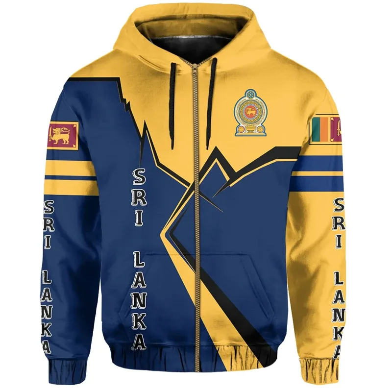 The Democratic Socialist Republic-Of Sri Lanka Map Flag 3D Print Zip Up Hoodies Sri Lanka Emblem Graphic  Zipper Sweatshirts Top