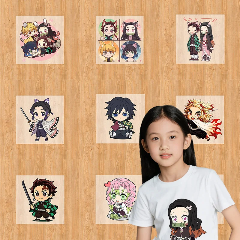 Demon Slayer Aufbügelbare Patches für Kleidung, T-Shirts, Hüte, Taschen, Anime-Wärmeübertragungsaufkleber, Niedliche Dekorationsaufkleber, Modische DIY-Applikationen