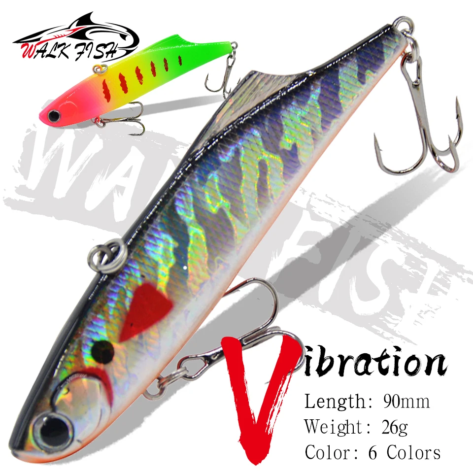 WALK FISH New 1Pcs 9cm/26g Sinking Fishing Lure Winter Ice VIB Isca Artificial Rattlin Vibration Crankbait Treble Hook Hard Bait