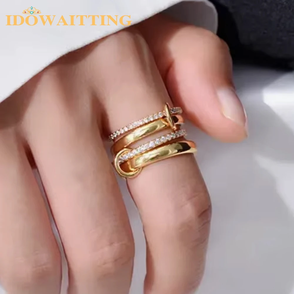 High Polish Two-tone Three Circle Cross Finger Ring for Women Wholesale Personality Stacking Engagement Band Link 5A CZ Jewelry