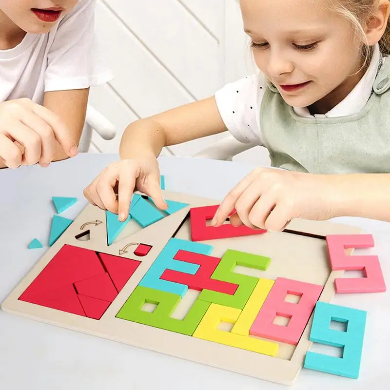 Tangram Puzzles Brain Logic Blocks Wood Jigsaw Geometric Shape Puzzle Kindergarten Intelligence Educational Tangram Toys For