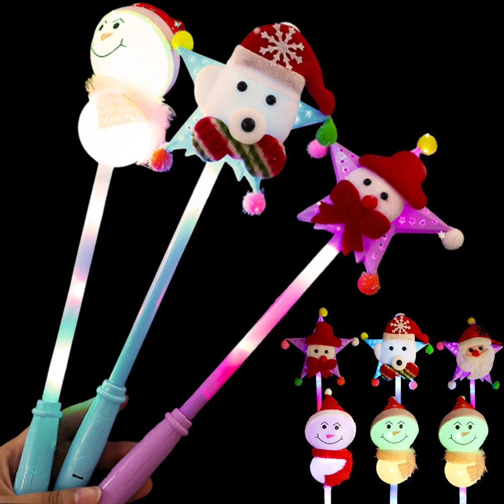 Christmas Glow Hand-held Glow Stick Toys Hollow Santa Claus Flash Stick Holiday Cheer Decoration Props Children Spring Stick Toy