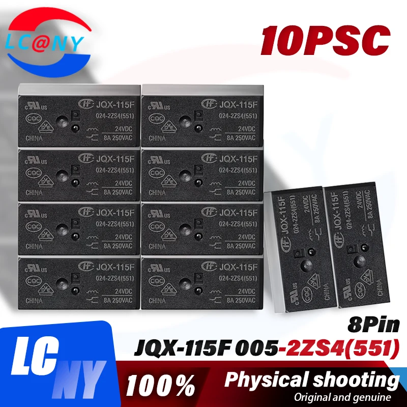 10Pcs HF JQX HF115F -005 012 024 -2ZS4 JQX-115F-024-2ZS4 HF115F-012-2ZS4 12VDC JQX-115F-024-2ZS4 DC5V 12V 24V 8A 8Pin