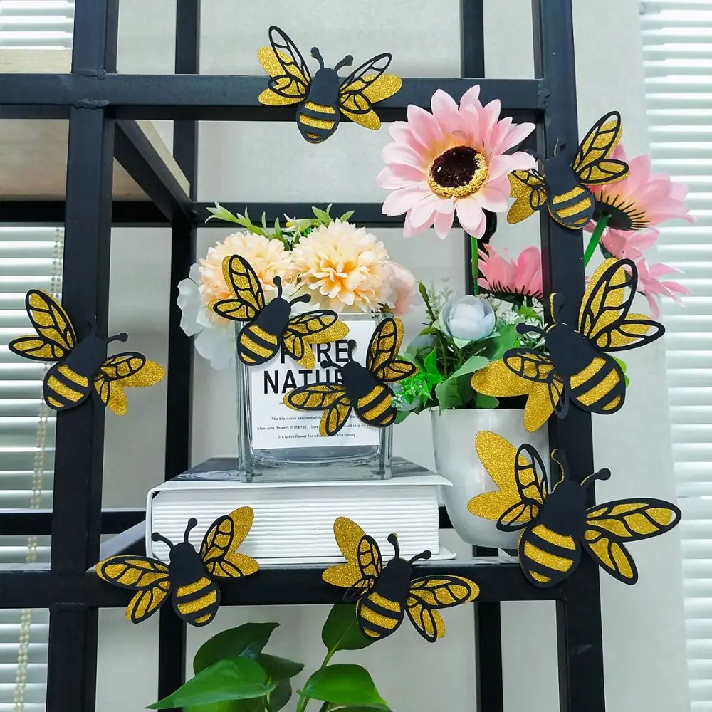

12pcs Cartoon 3D Bee Wall Stickers DIY Paper Small Bee Wall Painting Double-layer Festival Simulation Bee Decoration