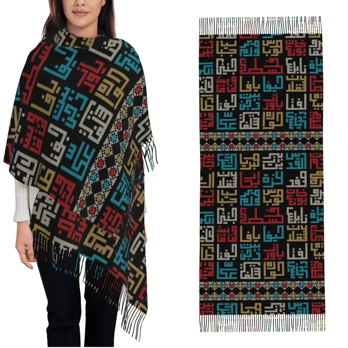 

Названия города Палестины в арабском реалистичном шарфе, женские шарфы с вышивкой, накидки с длинной кисточкой, зимние шали y2k Wrpas