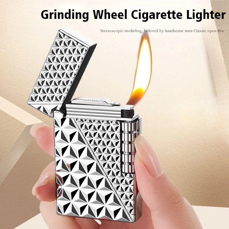 

New Diamond Pattern Aloud Slanted Fire Open Flame Grinding Wheel Lighter Inflatable Pipe Cigarette Lighters & Smoking Accessorie