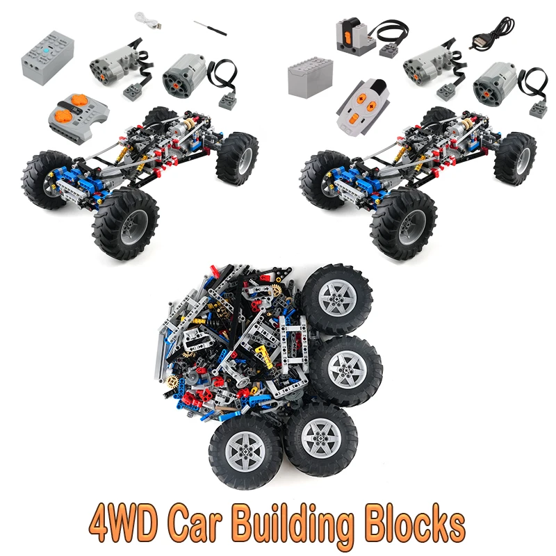 

4WD Drive Climbing Car with Suspension Shocks MOC Technical Building Block Off-Road Car DIY Control Power Toys Gifts