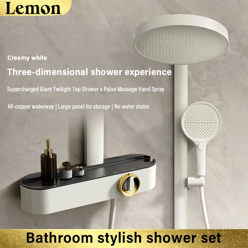 

Three-function shower set bathroom wall-mounted shower booster hot and cold water shower complete set, knob switch