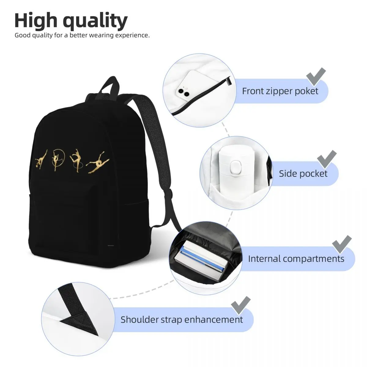 Mochila De Ginástica Rítmica para Menina Adolescente, Mochilas De Poliéster Duráveis, Mochilas Escolares Divertidas, Mochila Designer De Trekking