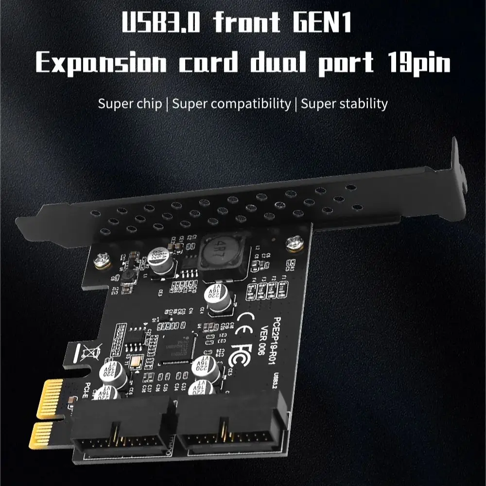 TISHRIC PCIE 1X USB3.0 GEN1 Expansion Card Dual Port 2 USB3.0 Gen1 19PINs To PCIE 1X Adapter For PCIE 1X-16X slot motherboard