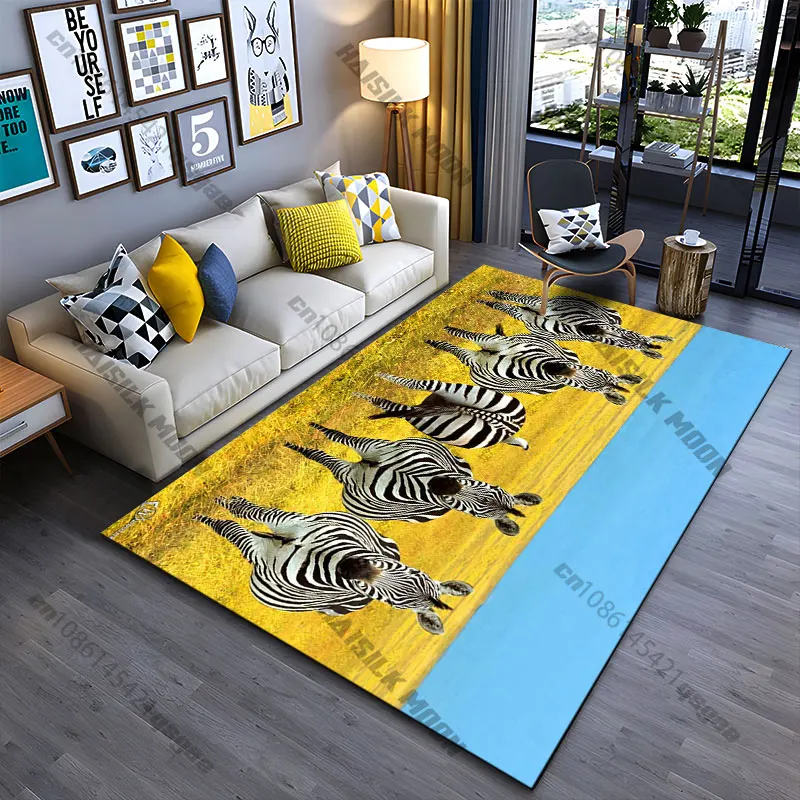 Zebras standing in golden field carpet Yoga living room room decor children's crawling mat doormat area rug games mat