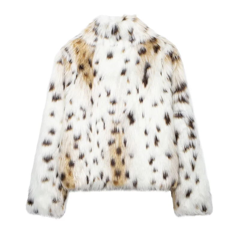 TRAF Fluffy Faux Fur Coat Women Vintage Leopard Jacket Plush Artificial Fur Coat Autumn Long Sleeve Warm Winter Woman Coat