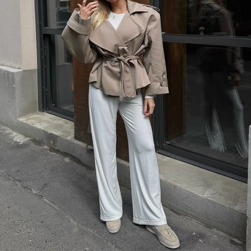 

2026 Spring And Autumn Fashion New Women's Clothing Hot Selling Leisure Commuting Short Style Tie Up Waist Windbreaker Coat