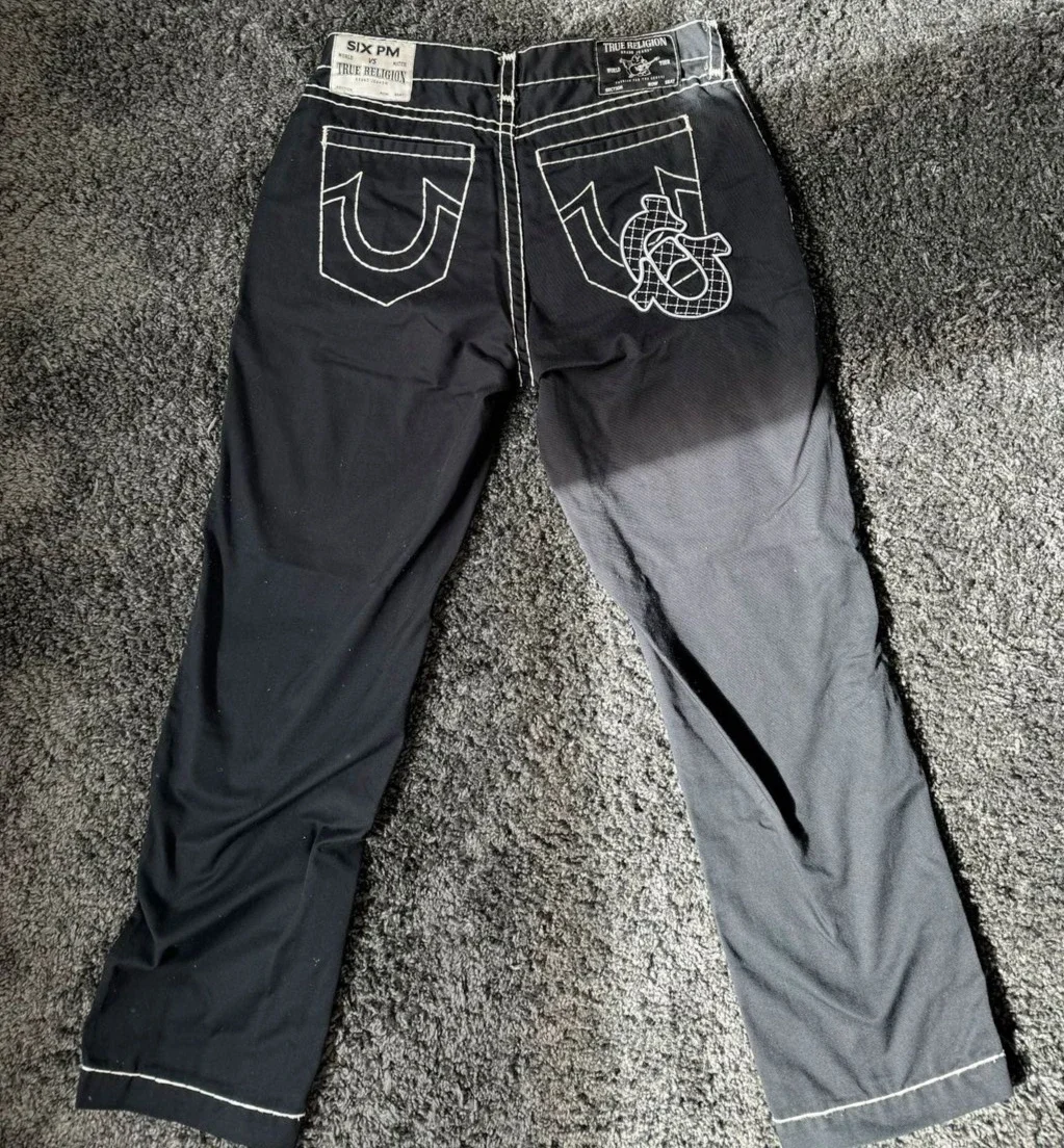 Harajuku Hip Hop Lettera ricamata Jeans retrò Y2K Abbigliamento Uomo Donna Jeans larghi Pantaloni neri Pantaloni a gamba larga a vita bassa