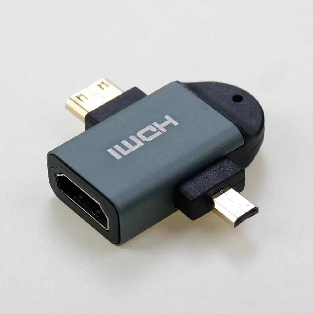 Mini high-definition to standard interface 4K@60hz Micro Mini HDMI to HDMI Female 2-in-1 Combo Adapter