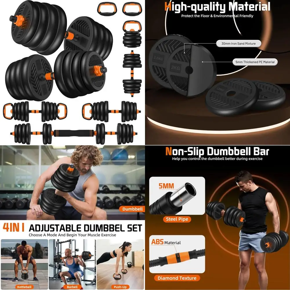 دمبل الكل في واحد قابل للتعديل مع شريط، وKettlebell، وحامل دفع لتدريبات الصالة الرياضية المنزلية