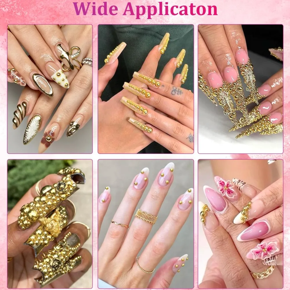 3 Teile/satz Gold Halbrunde Flatback Perlen Nagel Charms - 12Grids Perlen Strass Kits mit Pickup Bleistift & Pinzette Nail art Werkzeuge