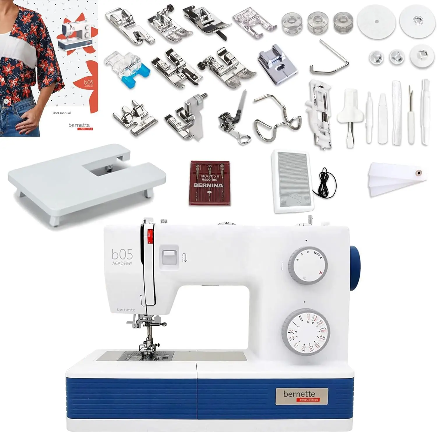 

B05 Academy Heavy Duty Sewing Machine | Extension Table, 30 Stitches Variety, 12 Presser Feet, LED Light, Foot, Customized