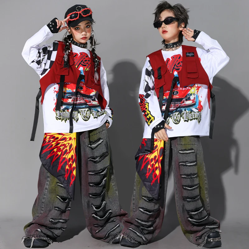 

Hip Hop Costume Children Street Dance Clothing Oversize Top Shuffle Pants Kid Jazz Show Performance Outfit Cool Streetwear 2774
