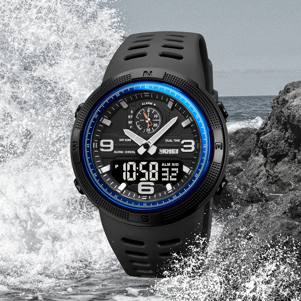 SKMEI Fashion Japan Digital Movement 3 Time Stopwatch Sports Wristwatch Male LED Light Watches Mens 5Bar Waterproof Alarm Clock