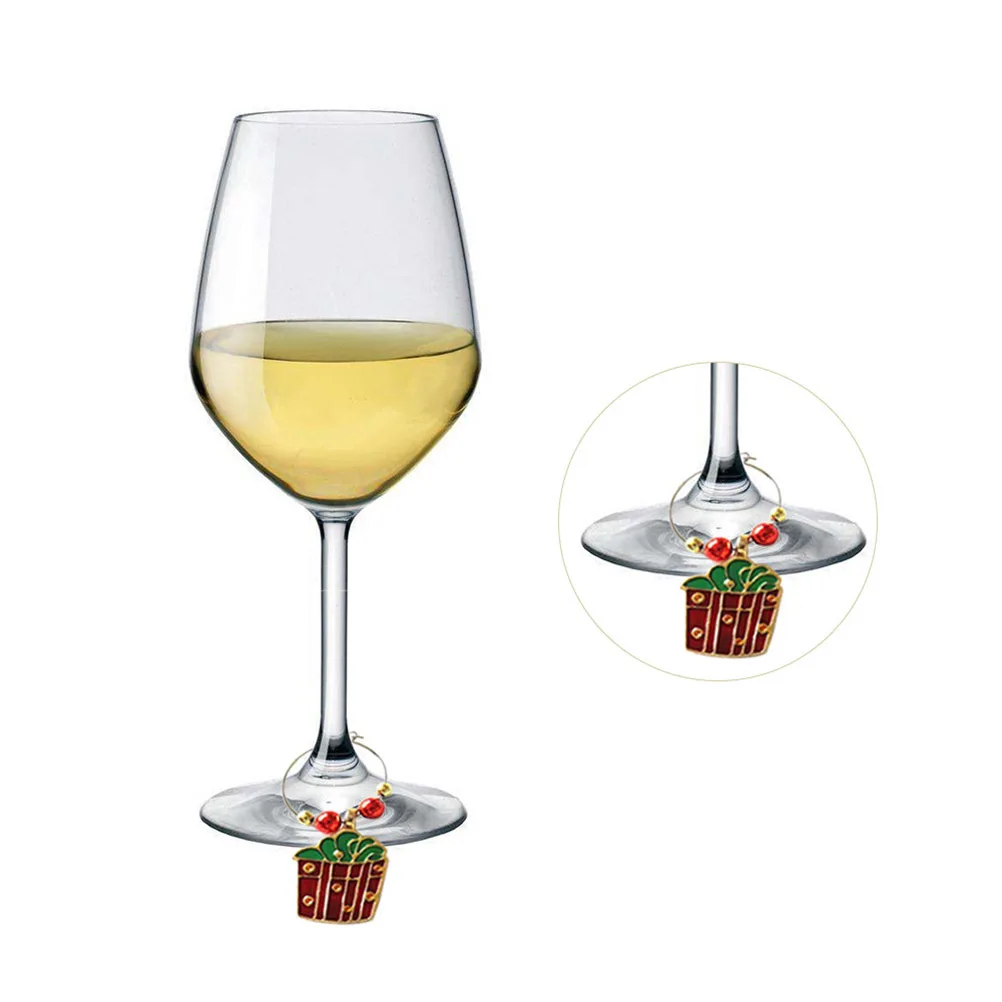 

6Pcs Wine Glass Charms Christmas Premium Zinc Alloy Buckle Style Drink Markers Party Supplies Wine Glass Rings
