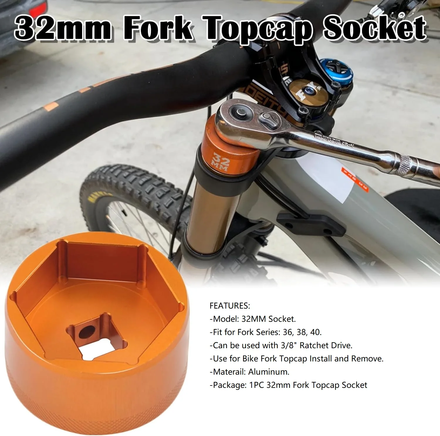 32-mm-Fahrradgabel-Topcap-Werkzeug für Fox 36 38 40 MTB-Federgabel-Reparaturwerkzeug mit 3/8"-Antrieb – Detail 3
