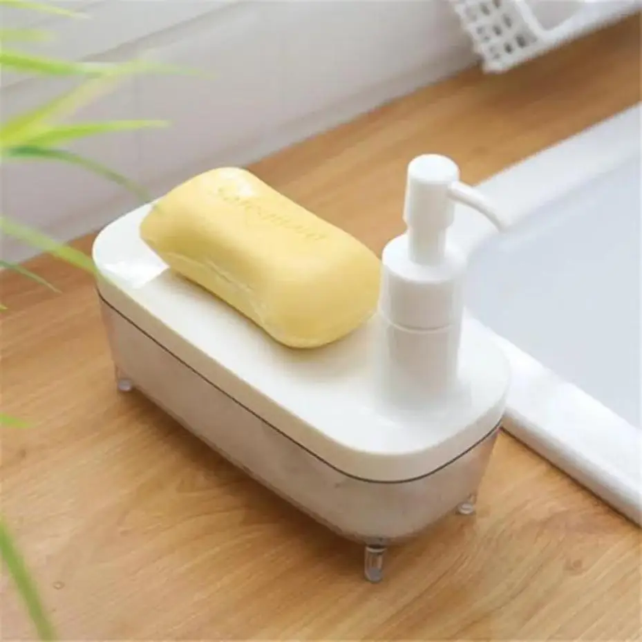 1 Pcs 2 In1 Dispenser And Soap Storage Box Multi-function Liquid Container Drainboard Soap Holder Rack
