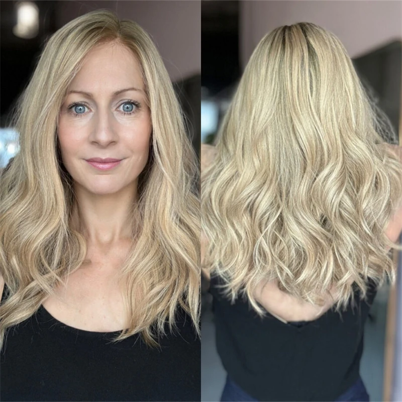 14-дюймовый синтетический парик премиум-класса HD на шнуровке, предварительно выщипанная линия волос, смешанный с человеческими волосами, парик блондинки с эффектом омбре для женщин, ежедневное использование на вечеринке