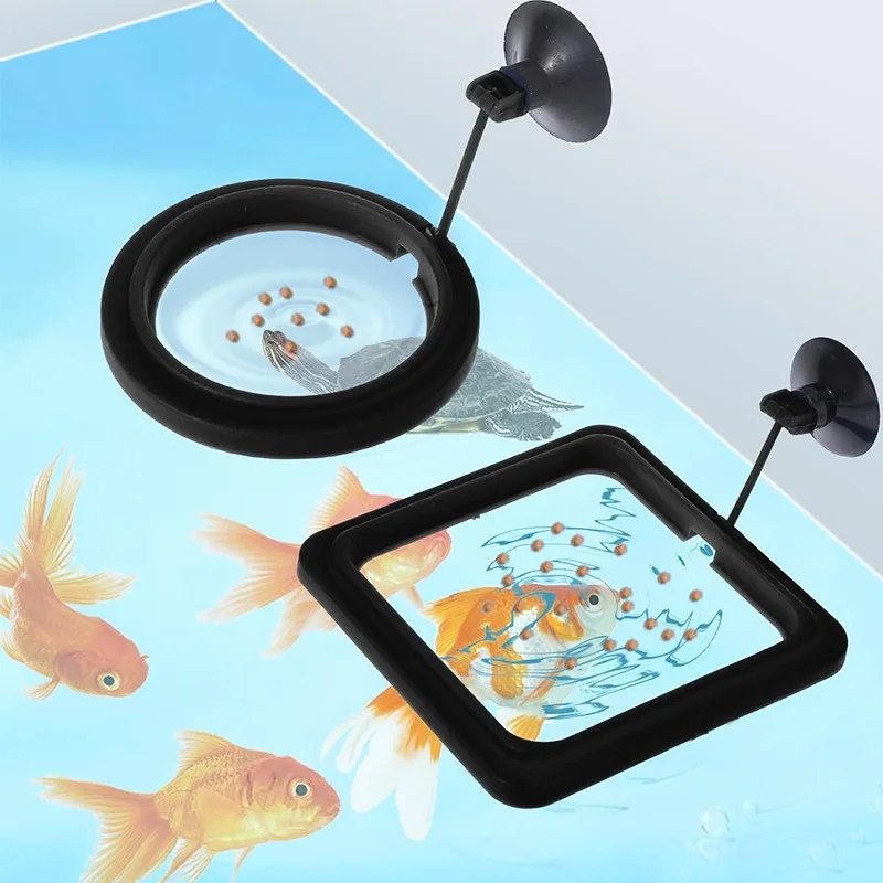 Aquarium Fish Tank Feeding Ring Station Floating Food Tray Feeder Square Circle Accessories Fish Foods Feeder with Suction Cup
