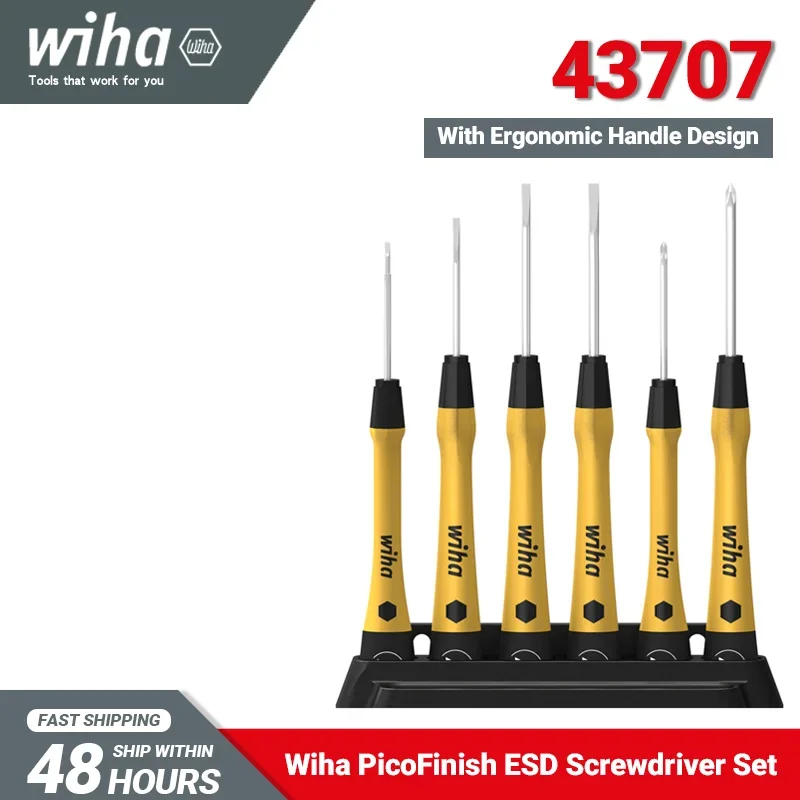 

Wiha 43707 Fine Screwdriver Set PicoFinish ESD Slotted Phillips 7Piece Ergonomic Handle Design Comfortable Operation