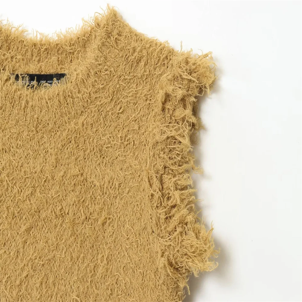 Moda feminina novo estilo europeu e americano casual solto em torno do pescoço manga comprida sem mangas colete de malha