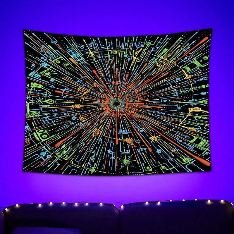 Black Light Tapestry UV Reactive Psychedelic Hippie Decor Wall Hanging Bed For Indie Room