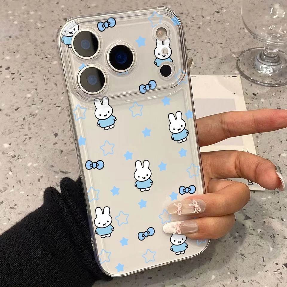 Funda transparente de TPU con conejo caricatura M-Miffies para iPhone 17 17e Air 16 16e 15 14 Plus 13 12 11 Pro Max X Xs XR 8 6