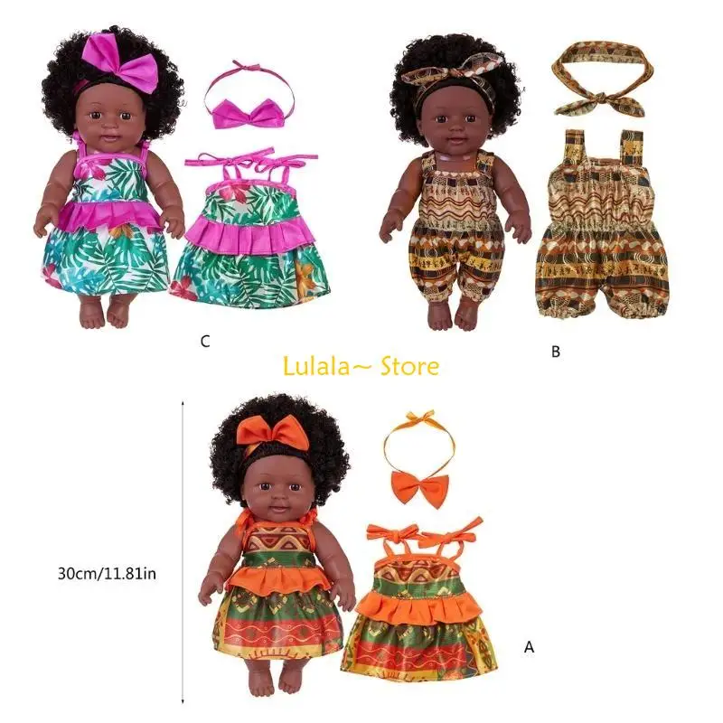 Y4QA 12in 검은 아기 인형 육성 인형 현실적인 수제 아프리카 Reborns 장난감 상호 작용 육아 게임 인기 선물