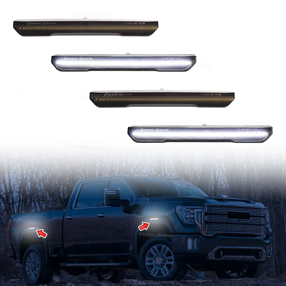 For 2020-2024 GMC Sierra 2500HD 3500HD Pickup Truck Smoked Lens Amber Front Rear Red Fender Sidemarkers Driver Sides Lamps