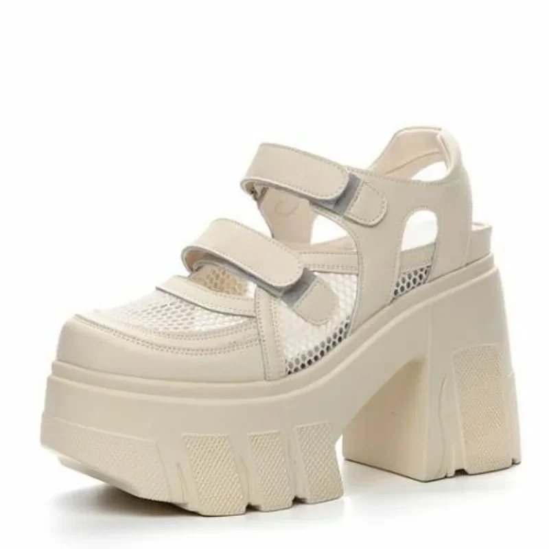 

Женские сандалии из натуральной кожи, новые женские сандалии на высоком каблуке 11 см, туфли-лодочки, удобные сандалии на платформе и высоком каблуке, женские ботильоны