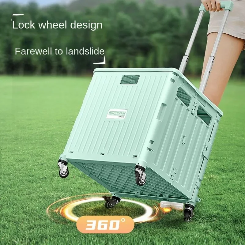

75L Trolley Pull Rod Rear Cart Korean Outdoor Folding Portable Shopping Carts Hand Pushing Picnic CampingTrolley VegetableBasket