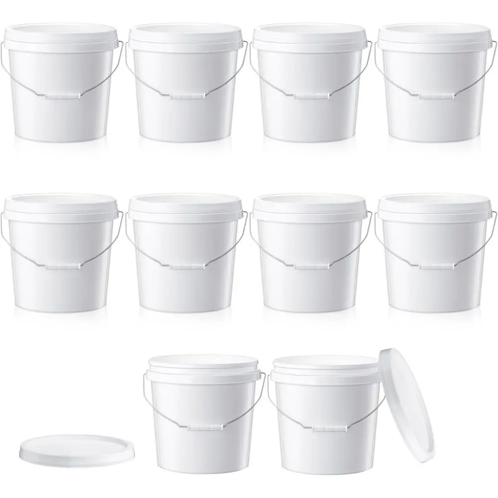 

Набор из 10 прочных пластиковых ведер объемом 2 галлона с крышками для хранения и уборки (белые)