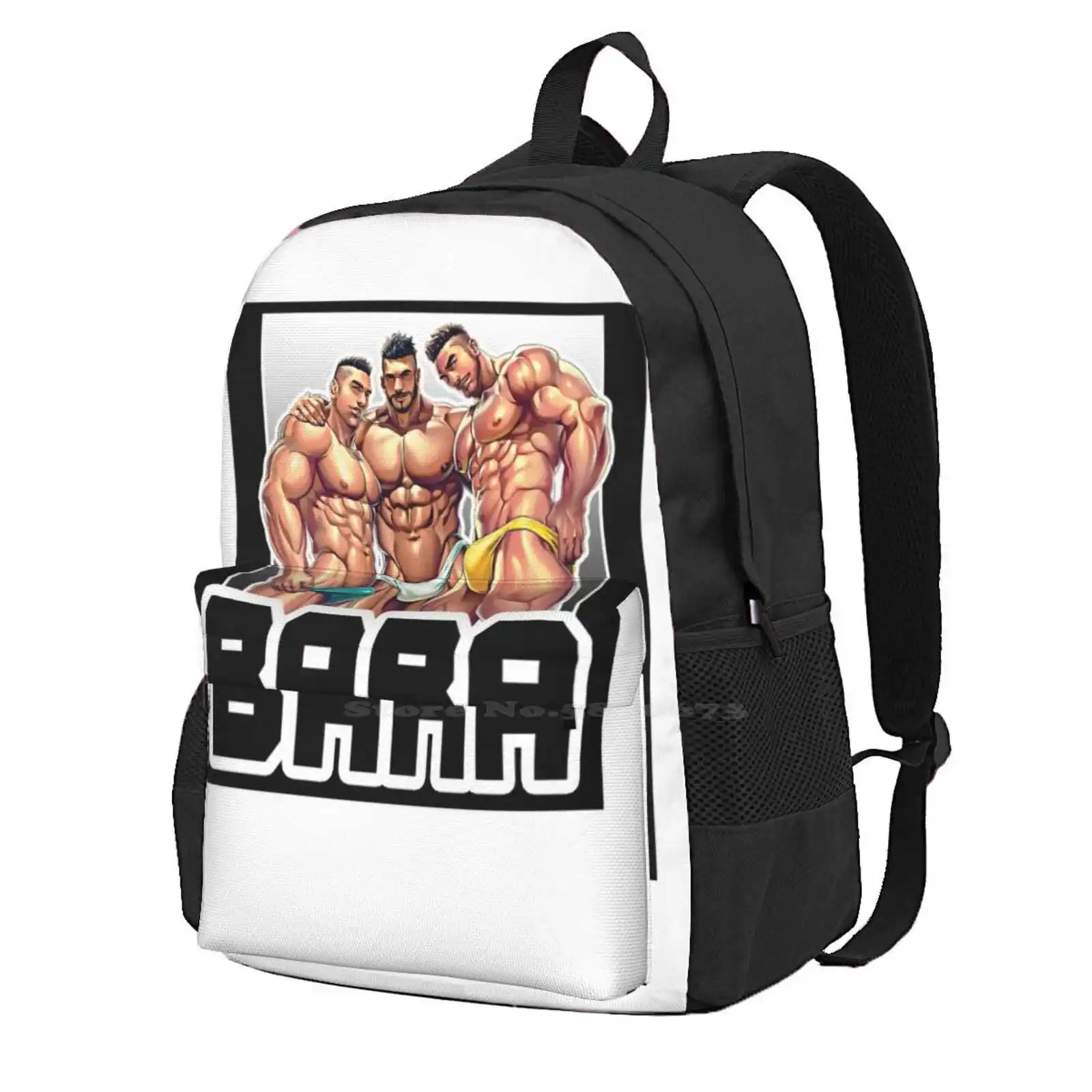 

Bara ( White ) New Arrivals Unisex Bags Student Bag Backpack Bara Tiddies Gay Gym Gay Art Queer Art Lgbtq Gay Muscle Gay