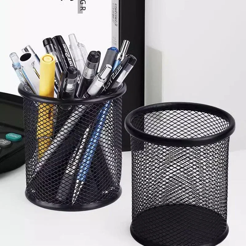 Pencil Holder Office Desk Metal Mesh Square Round Pen Pot Cup Case Container Organiser Durable Stationery Storage Home School