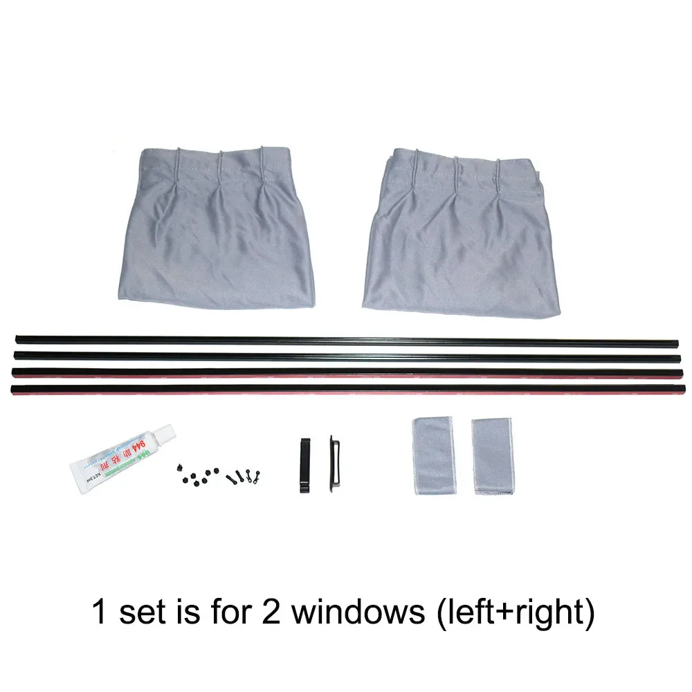 Aluminum Rails Shrinkable Car Front Rear Windows Sun Shade Visor Sunshade Curtain - Gray (Pack of 2)