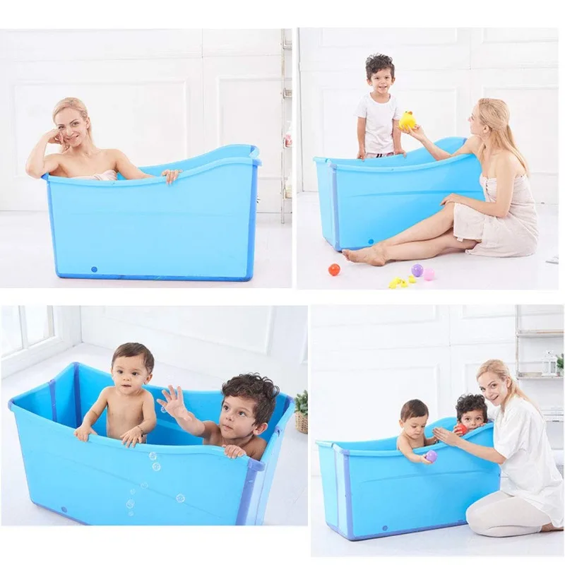 W WEYLAN TEC Large Foldable Bath Tub Bathtub for Toddler Children Twins Petite Adult Blue