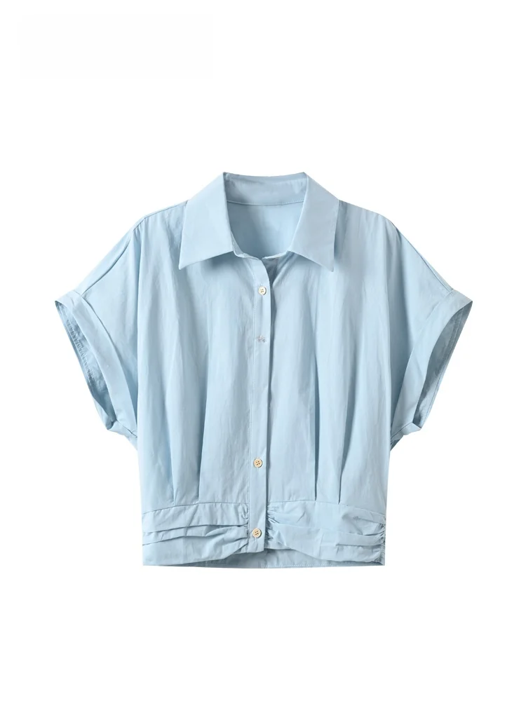 

Loose Neck Short Sleeve Shirt for plus Size Women Summer New Style Breathable Comfortable Polyester Fiber Ladies Top