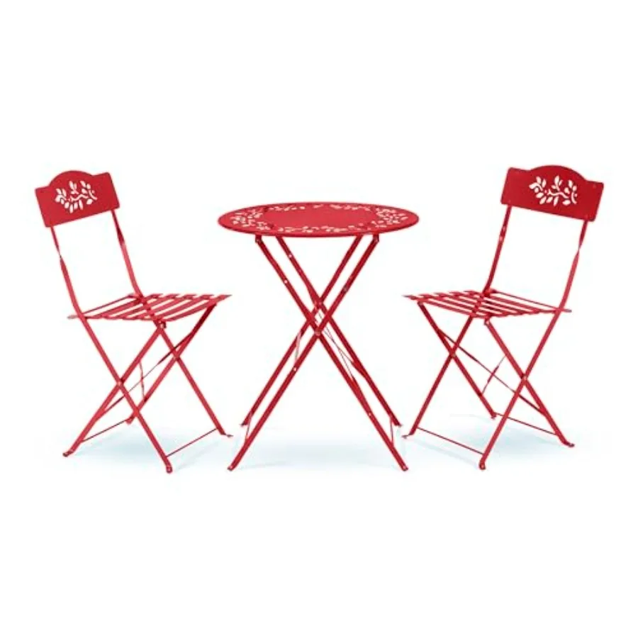 Indoor/Outdoor 3-Piece Bistro Set Folding Table and Chairs Patio Seating, Red Metal Frame with Weather-Resistant Finish