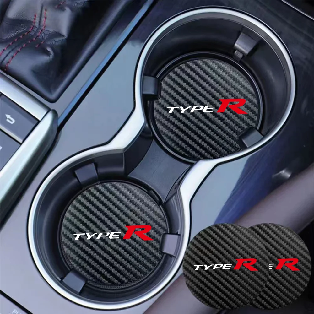 2Pcs Car Water Coaster Anti-slip Pad 7CM For Honda Civic Type R Accord 8 FK8 Type S Auto Interior Accessories