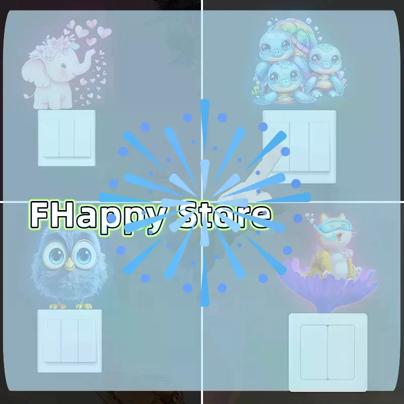 Glow-in-the-Dark Switch Stickers Penguins Elephants Design Self-Adhesive Removable Wall Stickers Suitable For Switches & Outlets