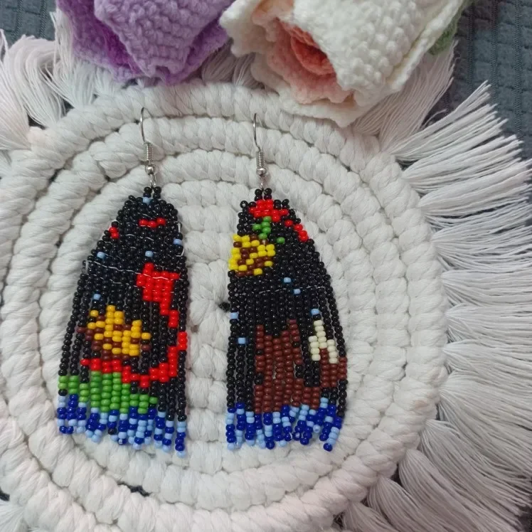 

Серьги из рисовых бусин с узором, симметричные кисточки, простой тренд, богемный сплав, женские серьги из бисера с лисой