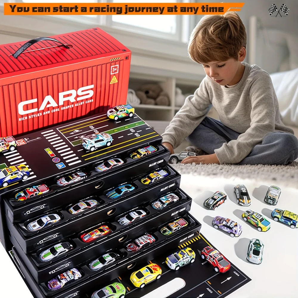 

Toy Cars for Kids, 48 Pull Back Race Cars Toys, Container Storage Box, Race Car Party Favors, Small Cars Christmas Birthday Gift