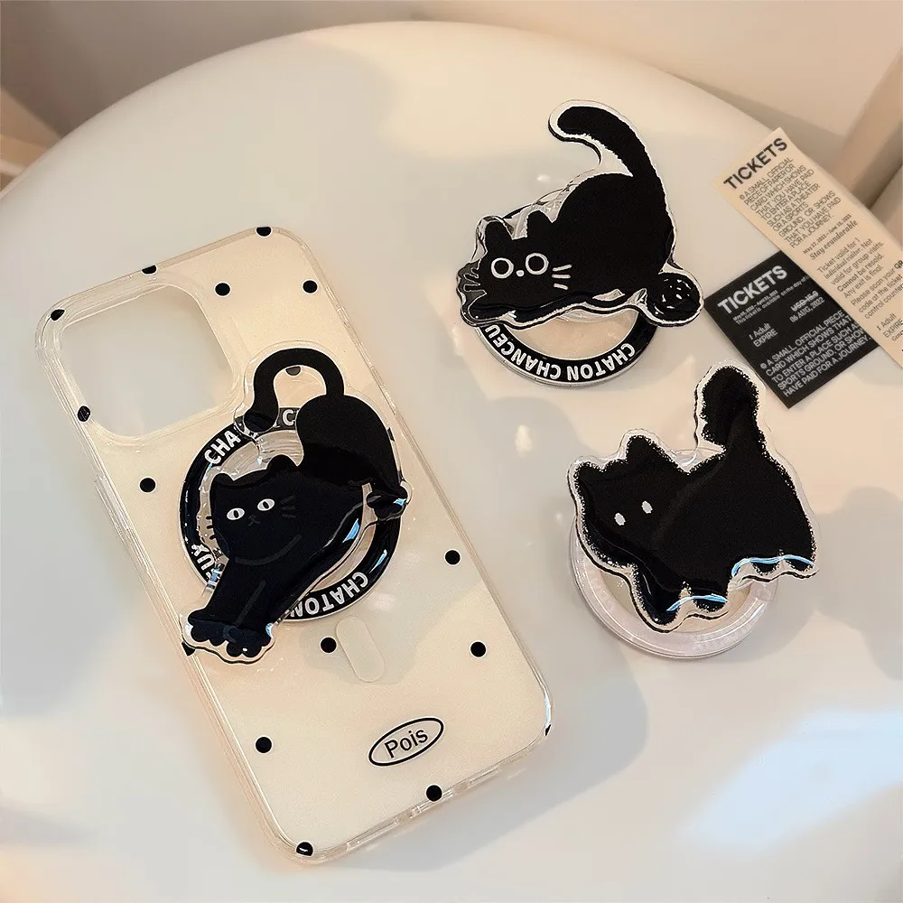 

Персонализированный мультяшный черный кот, подходящий магнитный держатель MagSafe, магнитный держатель для телефона с сильной магнитной присоской